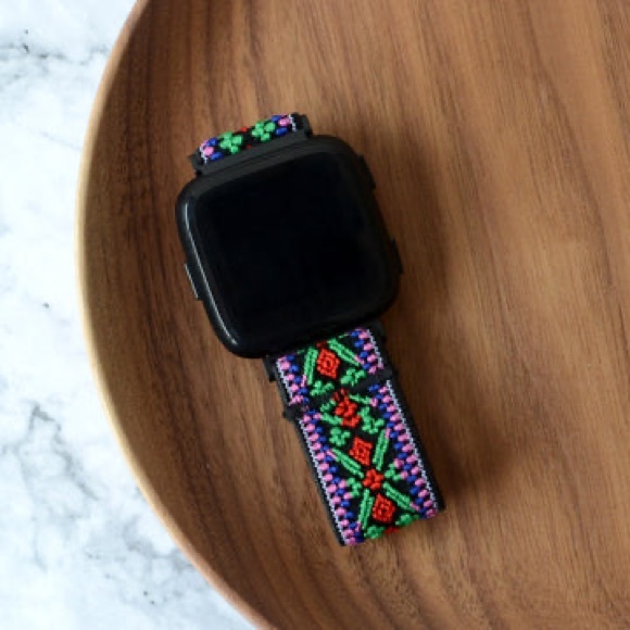 COPY - Fitbit Versa 2 Versa Lite Soft Nylon Fabric Green Floral Embroidered - Picture 6 of 8